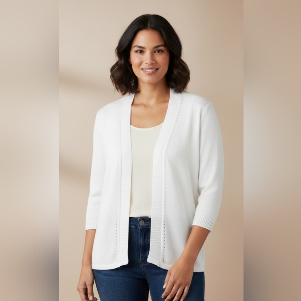 Belle White Open-Front Cardigan